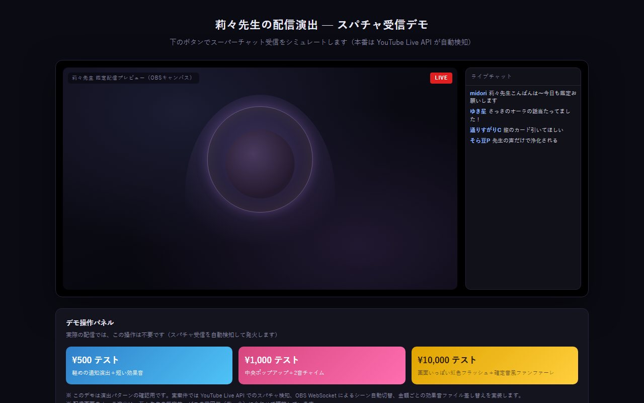 配信画面の演出デモ